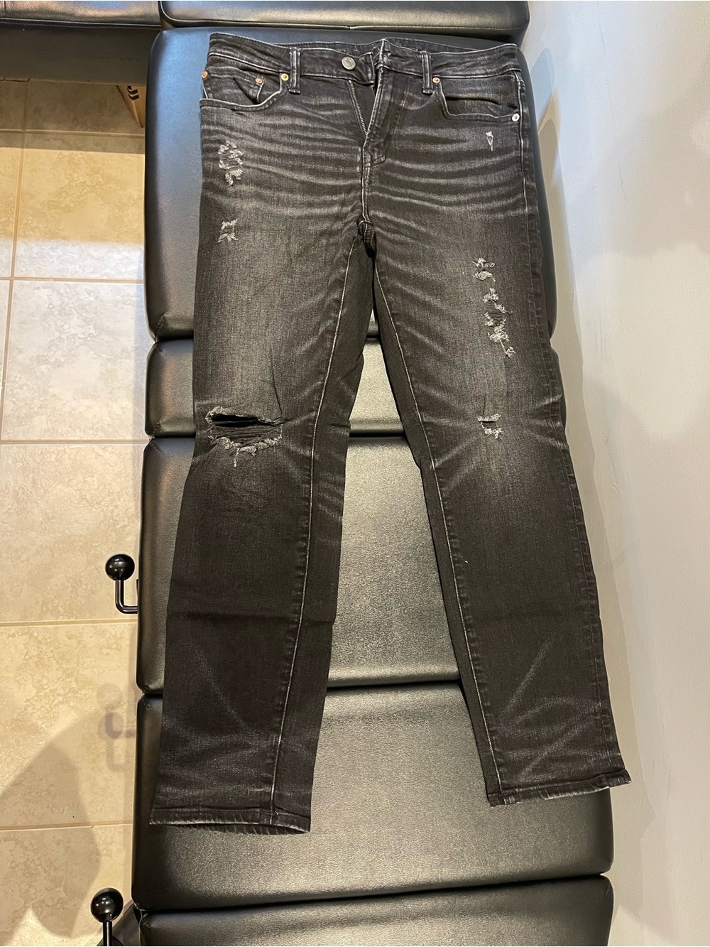 American Eagle Black Distressed Athletic Fit Jeans